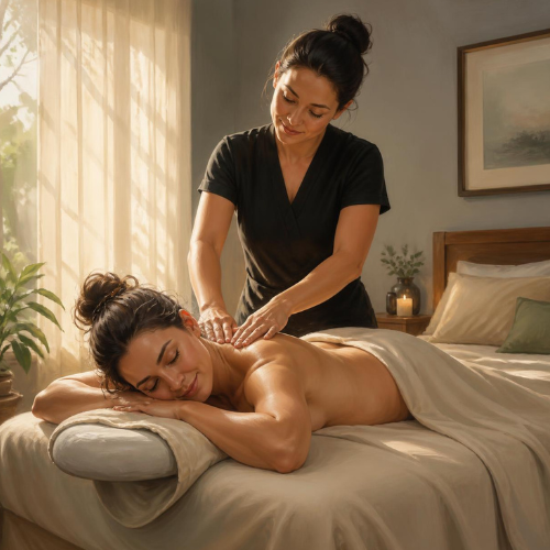 client enjoying their first professional in home massage therapy session